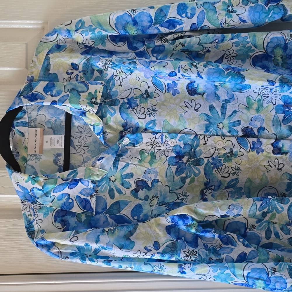 ALFRED DUNNER BRAND WOMEN'S PLUS SIZE BLUE FLORAL 3/4 SLEEVES TOP SIZE 1X